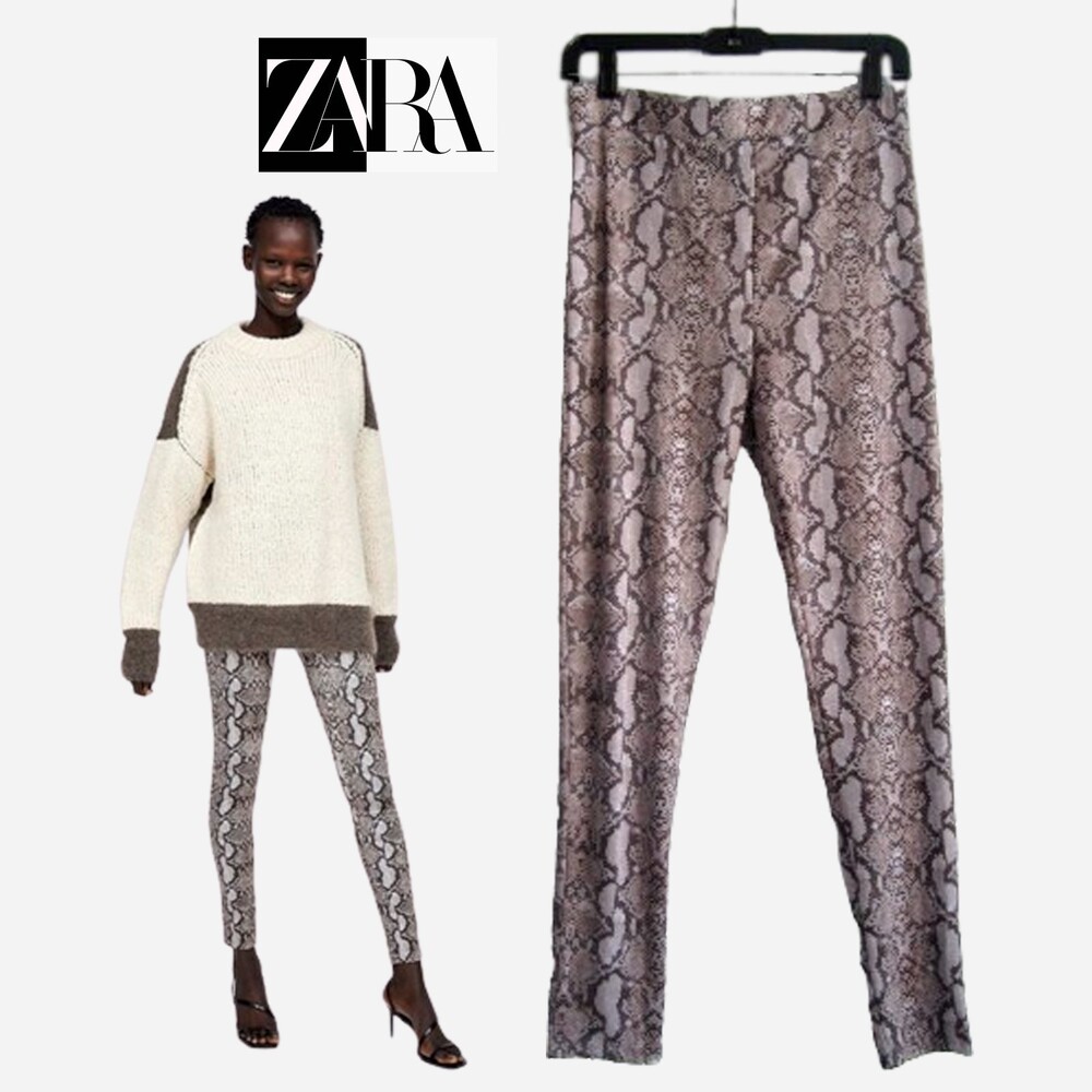 ZARA New Streetwear Snakeskin Pull-On Jersey Leggings Size L Fits M
